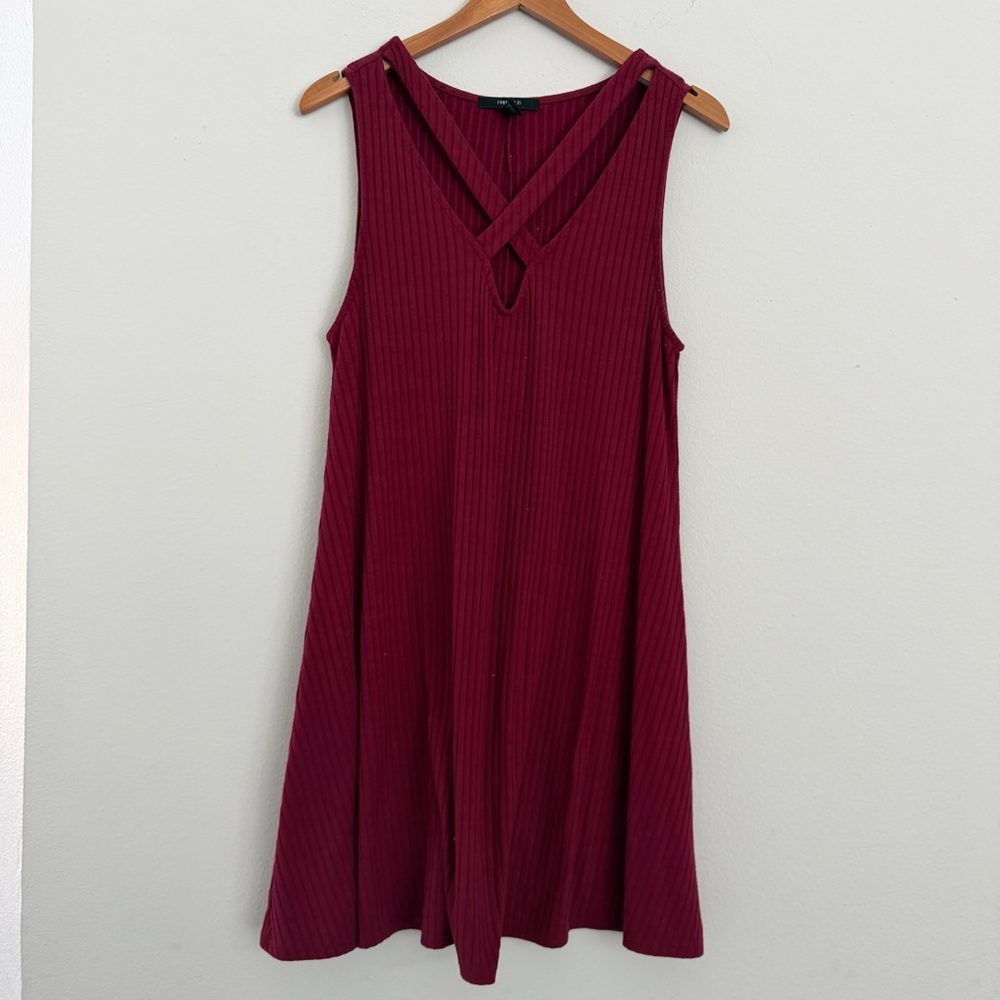 Forever 21 Burgundy Ribbed Swing Dress, Size Medium